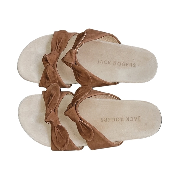 Jack Rogers size 7.5 slip on sandals double brown suede bow soft and comfy - Picture 3 of 4